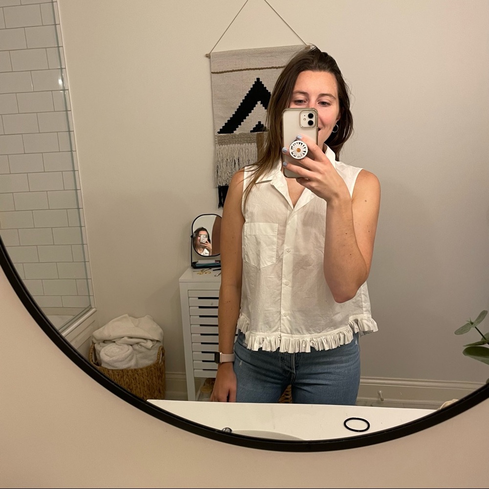 Madewell white tank top with ruffle detail